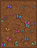 Colorful Butterfly Swirls Brown Rug