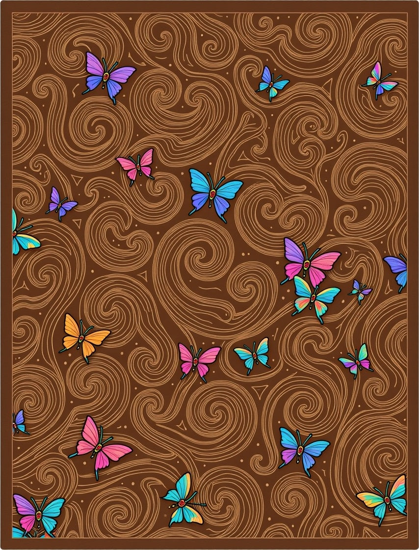 Colorful Butterfly Swirls Brown Rug