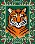 Bold Tiger Portrait With Floral Border Rug
