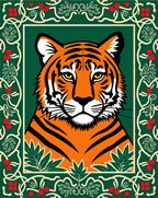 Bold Tiger Portrait With Floral Border Rug