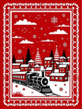Crimson Winter Village Train Scene Rug