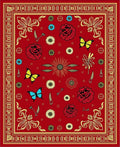 Crimson Red Butterfly Floral Garden Rug