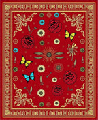 Crimson Red Butterfly Floral Garden Rug