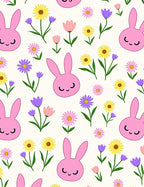 Cute Pink Bunny Spring Floral Meadow Rug