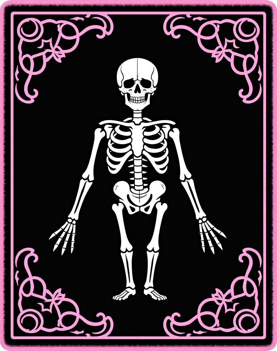 Black White Skeleton Pink Ornate Frame Rug