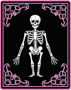 Black White Skeleton Pink Ornate Frame Rug