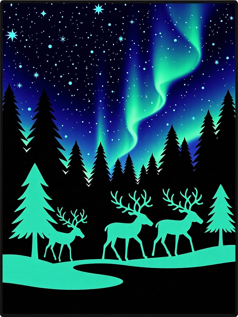 Northern Lights Stag Winter Frolic Rug