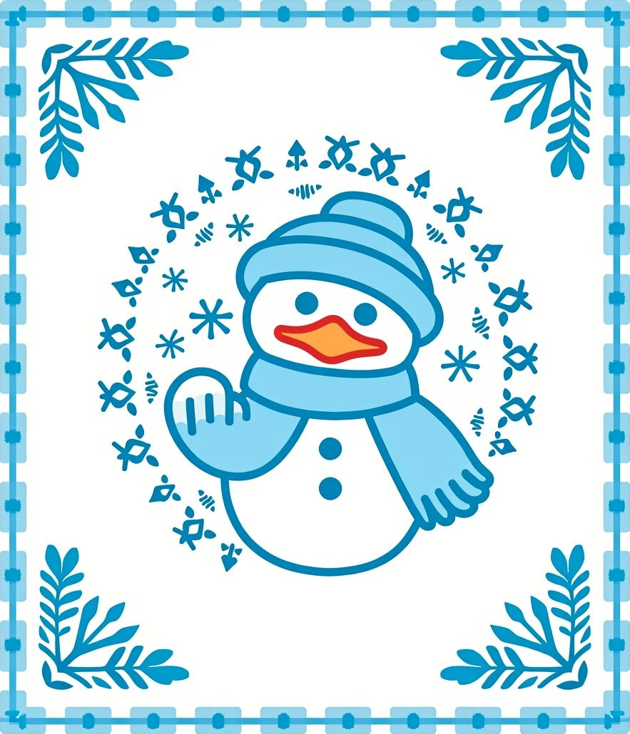 Winter Snowman Blue Snowflake Garland Rug