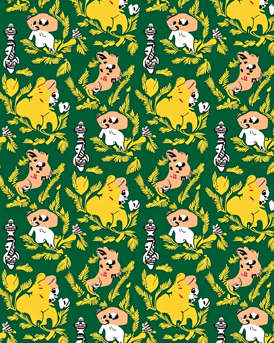 Whimsical Animals and Foliage on Green Rug