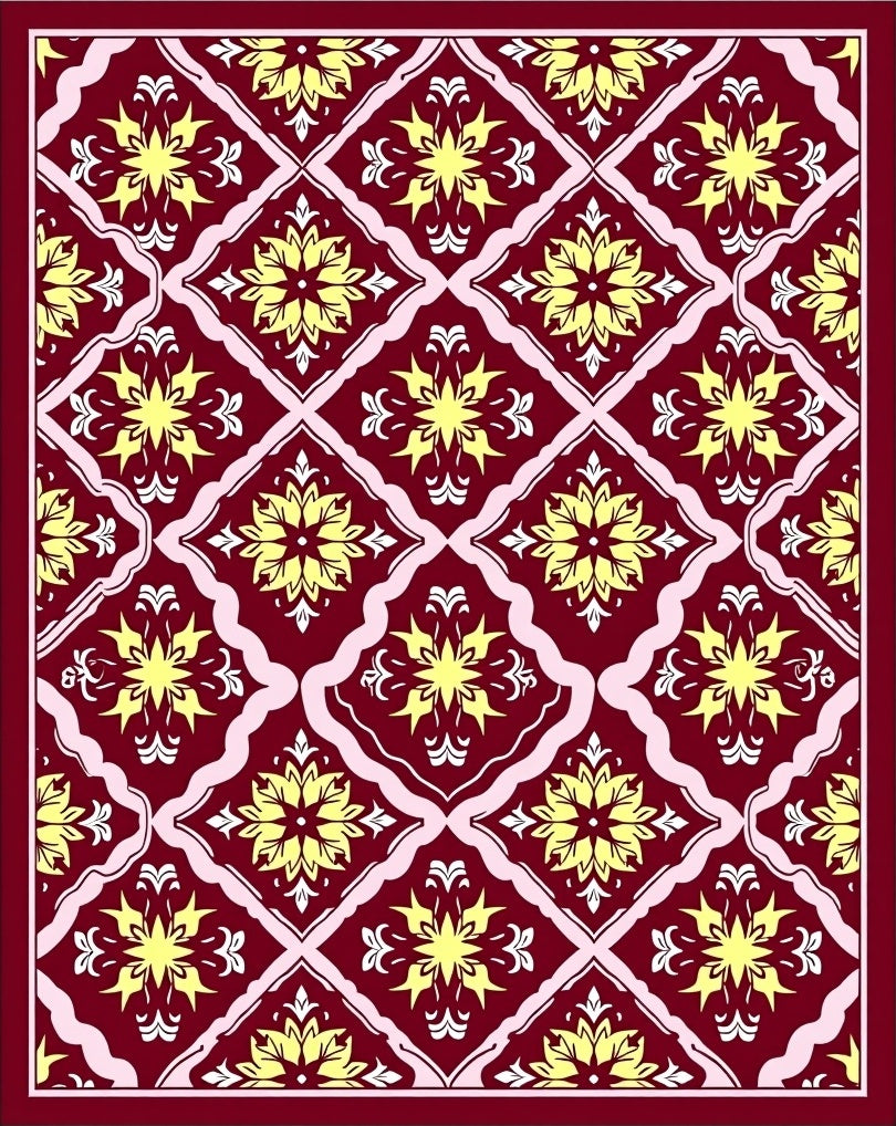 Crimson Yellow Floral Lattice Rug