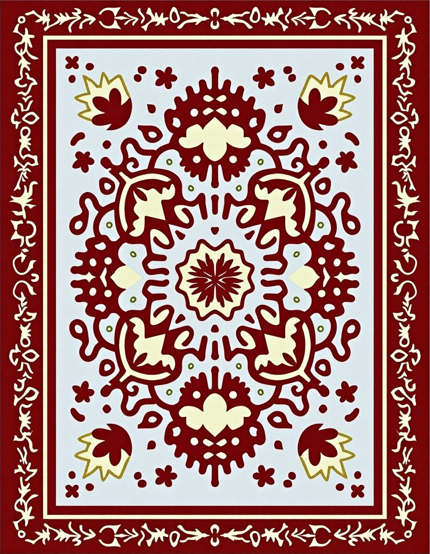 Crimson Cream Floral Medallion Bordered Rug