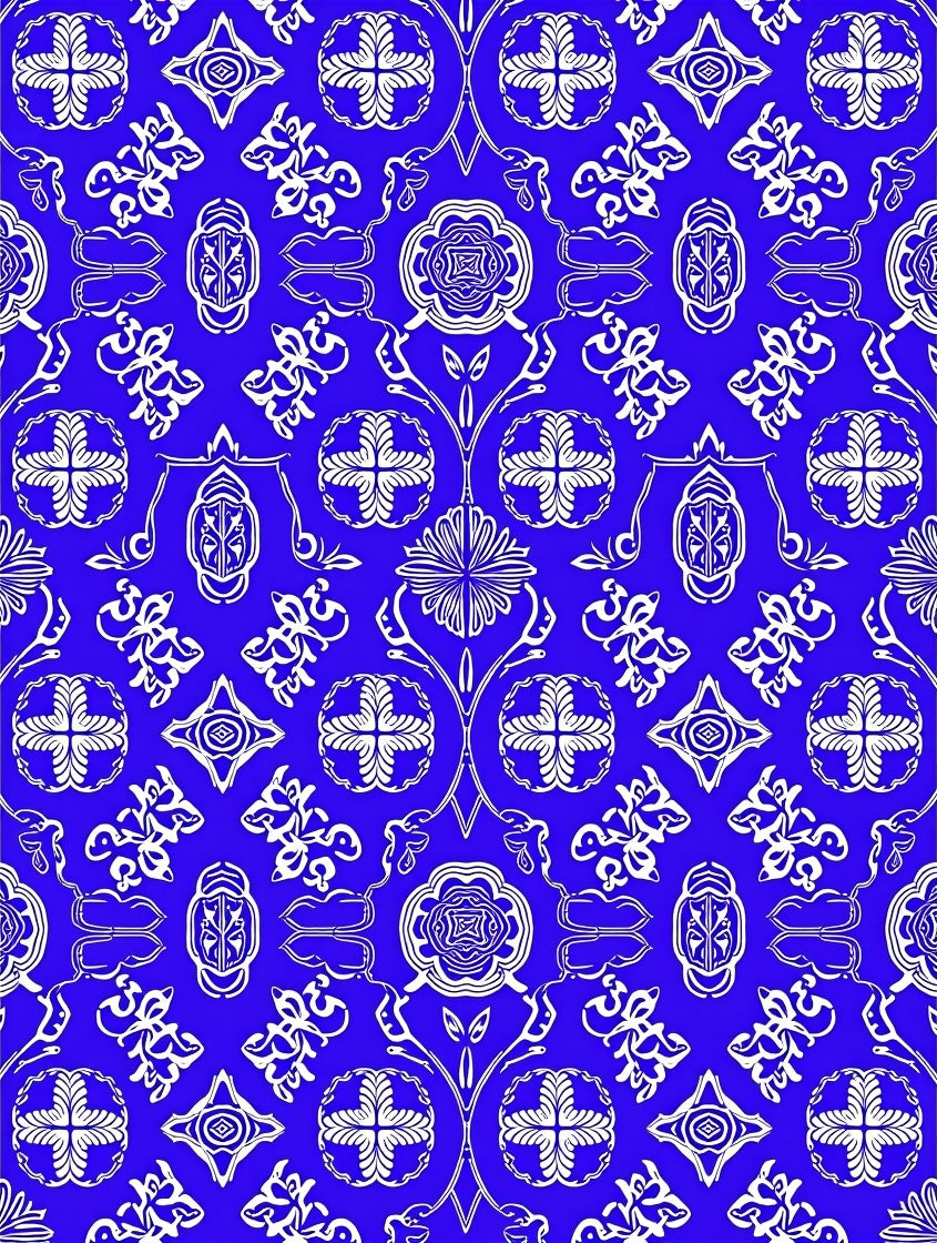 Rich Cobalt Blue Floral Crest Rug