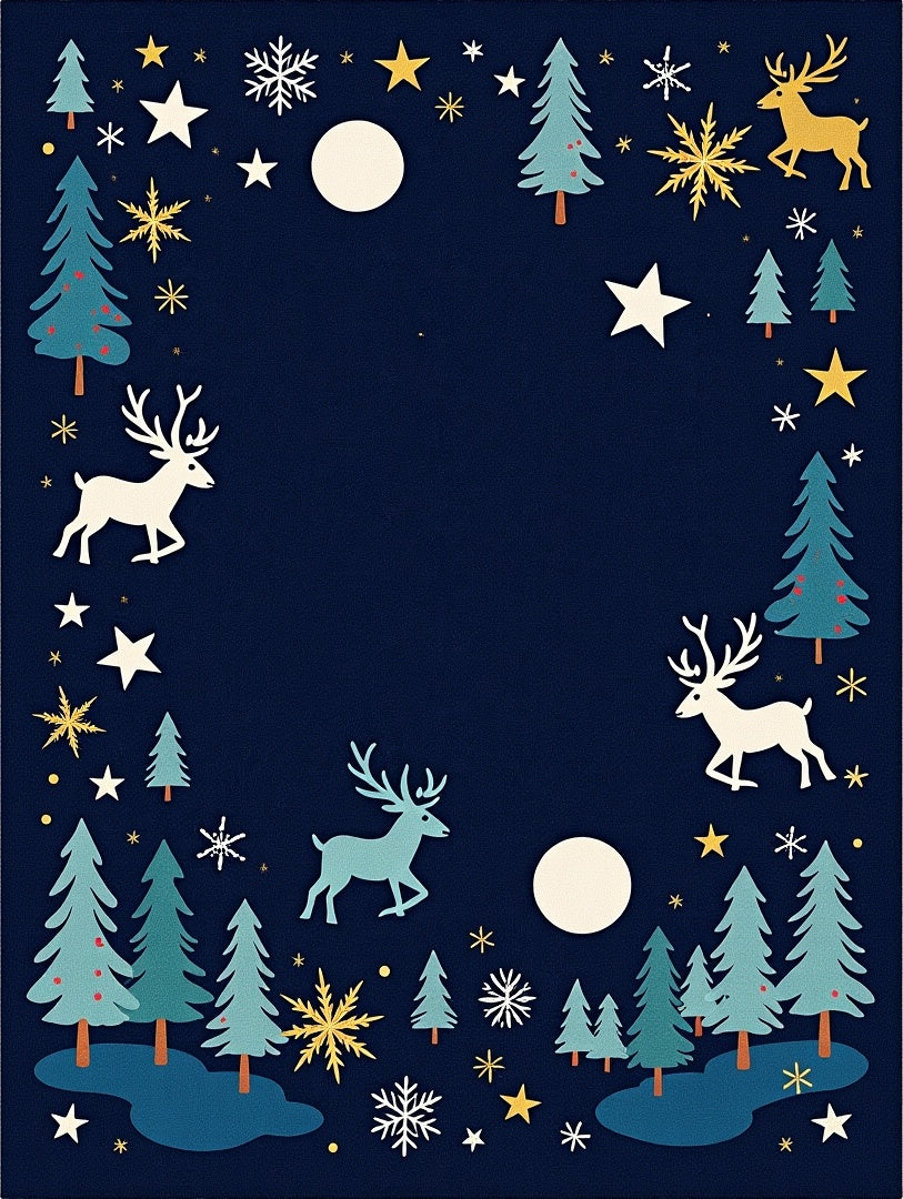 Winter Wonderland Woodland Reindeer Scene Rug