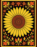Black Yellow Orange Sunflower Floral Mandala Rug