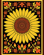 Black Yellow Orange Sunflower Floral Mandala Rug