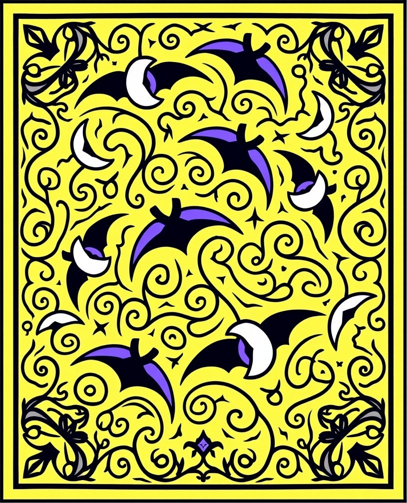 Yellow Bat and Moon Swirls Rug