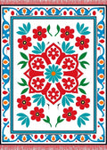 Red Teal Floral Medallion Borders Rug