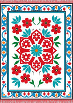 Red Teal Floral Medallion Borders Rug