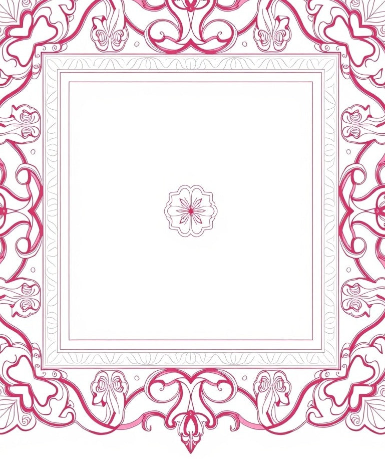 Vibrant Pink Floral Scroll Frame Rug