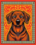 Vibrant Dog Amber Ornate Frame Rug