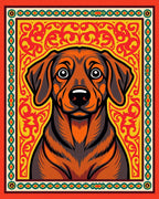 Vibrant Dog Amber Ornate Frame Rug