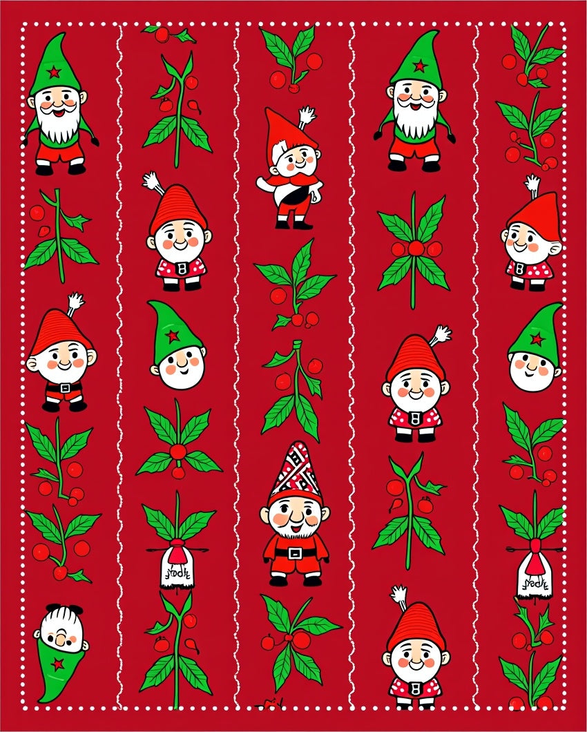 Red Festive Gnome Holly Berry Garland Rug