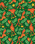 Whimsical Red Figures Green Foliage Star Rug