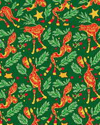 Whimsical Red Figures Green Foliage Star Rug