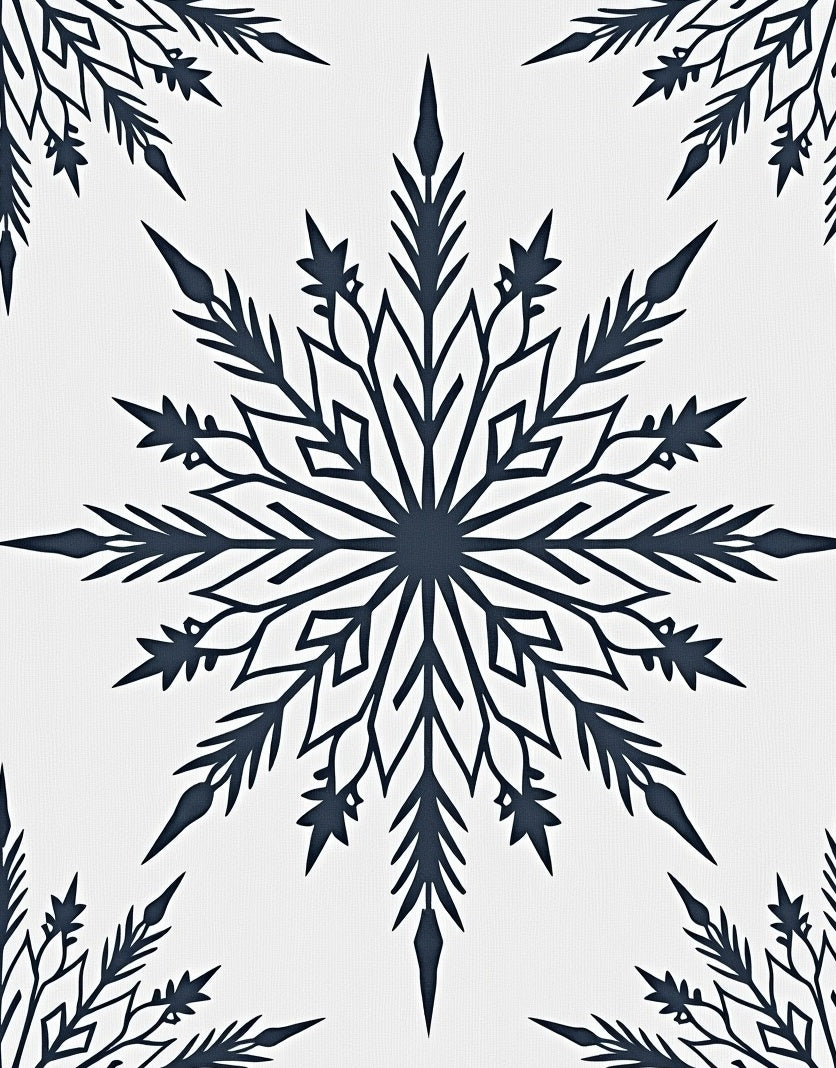 Navy Snowflake White Background Rug