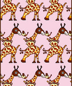 Whimsical Giraffe Pink Background Repeating Pattern Rug