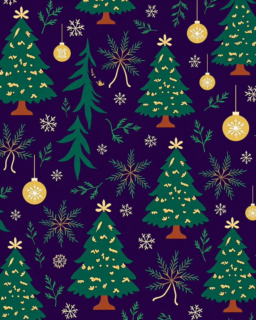Festive Evergreen Trees Gold Ornaments Rug