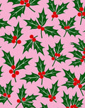 Pink Background Holly Berry Christmas Rug