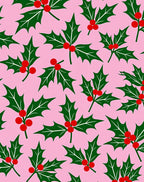 Pink Background Holly Berry Christmas Rug