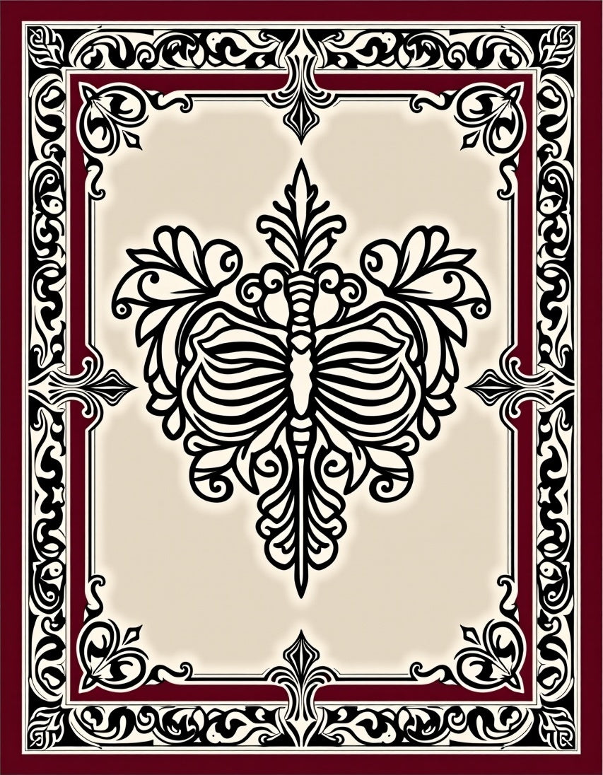 Rich Crimson Black Floral Symmetry Rug