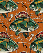 Green Brown Fish Nautical Wood Grain Rug