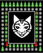Festive White Cat Christmas Border Rug