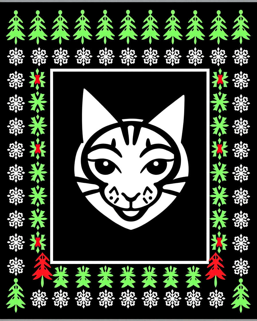 Festive White Cat Christmas Border Rug