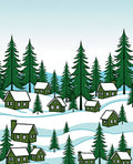 Cozy Green Village Snowy Evergreen Forest Rug