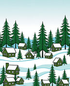 Cozy Green Village Snowy Evergreen Forest Rug