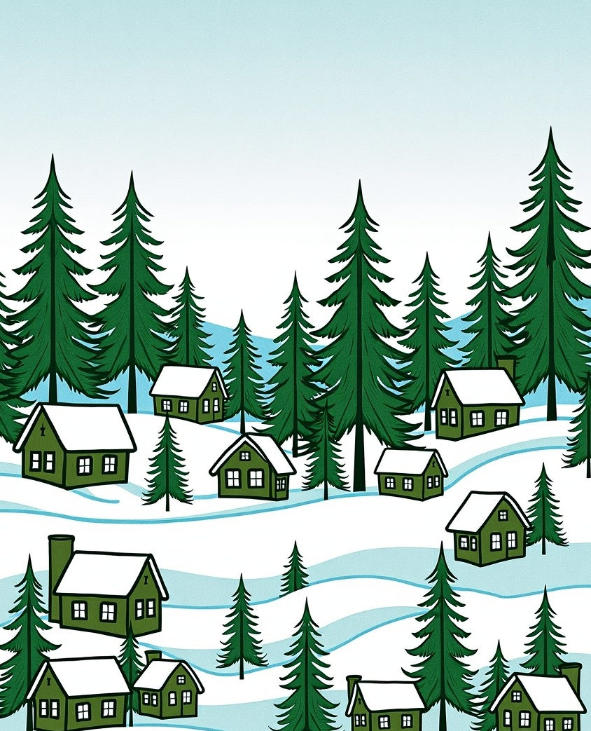 Cozy Green Village Snowy Evergreen Forest Rug
