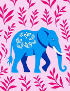 Vibrant blue elephant surrounded by foliage Rug