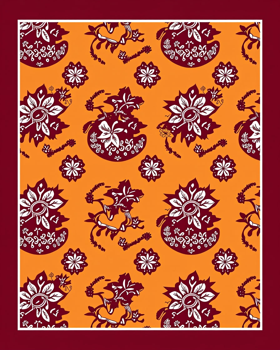 Maroon Floral Medallion Orange Rug