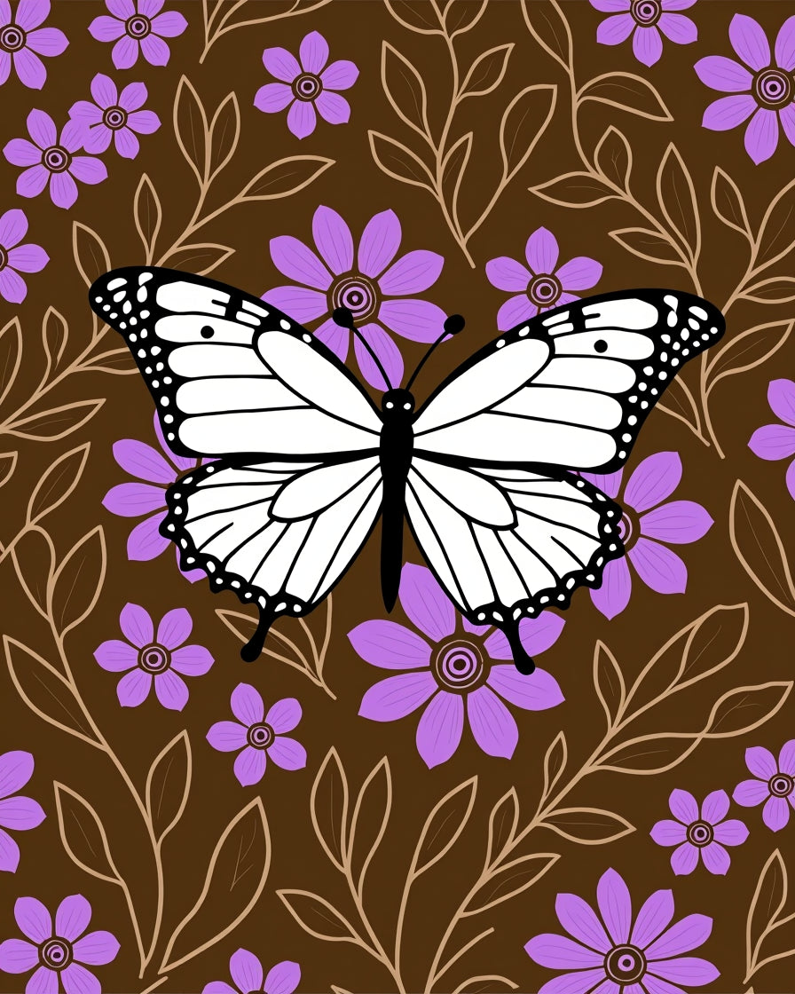 Brown Floral Butterfly Garden Rug