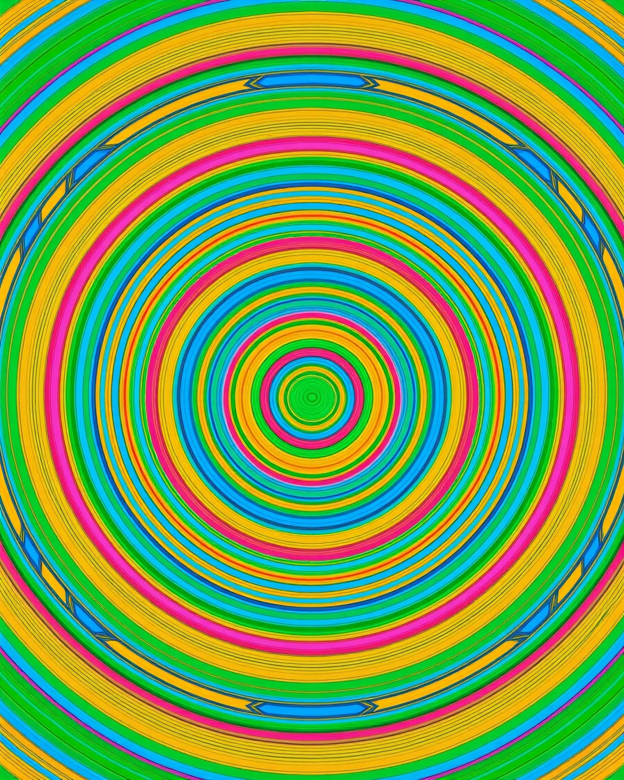 Vibrant Green Blue Yellow Pink Circles Rug