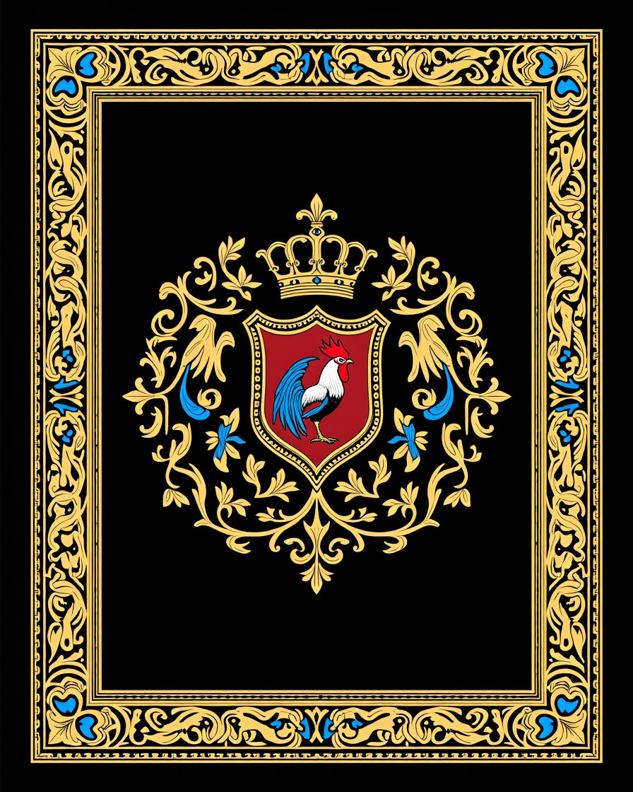 Gold Embossed Rooster Crest Emblem Rug