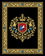 Gold Embossed Rooster Crest Emblem Rug