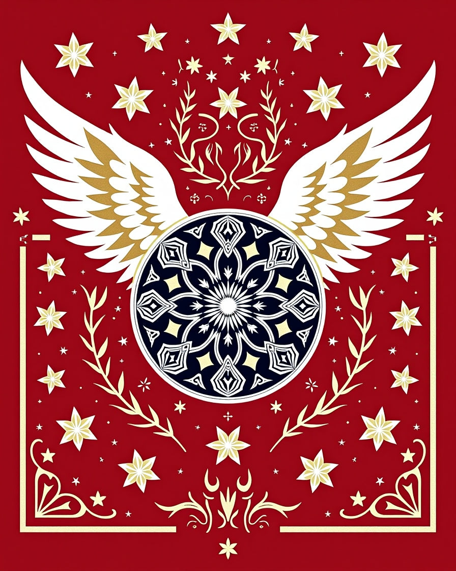 Crimson Celestial Winged Medallion Rug