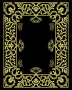 Ornate Yellow Scrollwork Floral Border Rug