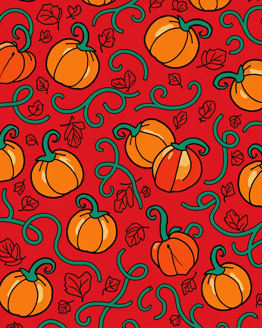 Autumn Orange Pumpkin Vine Swirl Rug