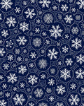 White Snowflake Circles on Navy Background Rug